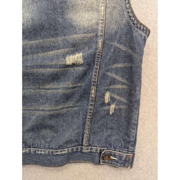 Agile Denim Vest Mens Large Distressed Trucker Button Front Sleeveless Pockets - Picture 10 of 14